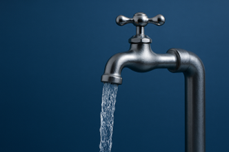 A close-up of a faucet with water running