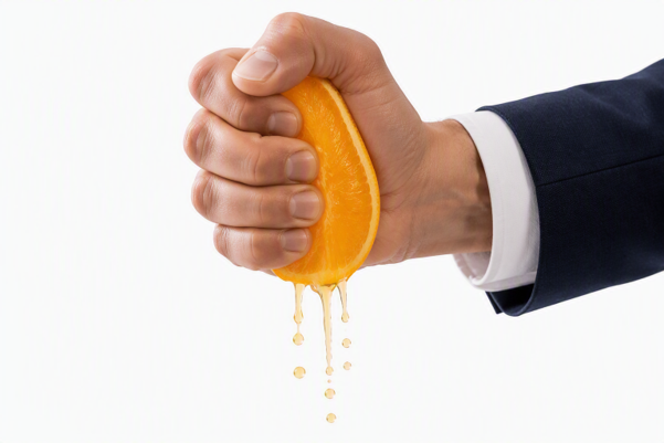 hand squeezing an orange
